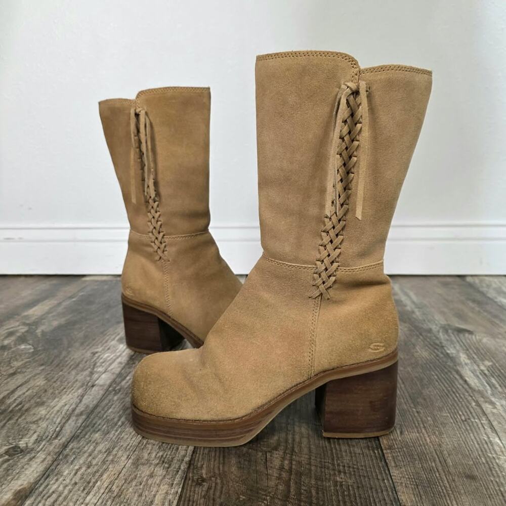 Vintage Y2K Skechers Somethin Else Tan Suede Platform Boots 8.5